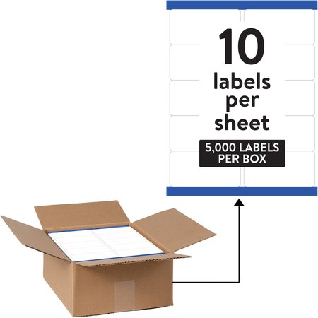 Avery WeatherProof Durable Mailing Labels, Laser Printers, 2x4, Wht, PK5000 95523